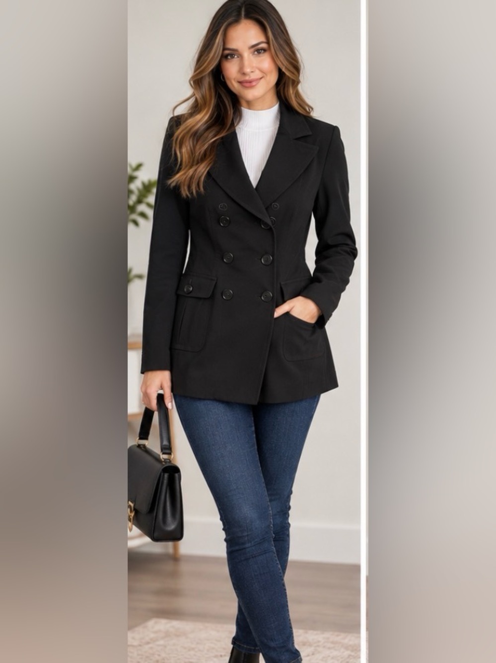 Ann Taylor Double-Breasted Blazer Black XS